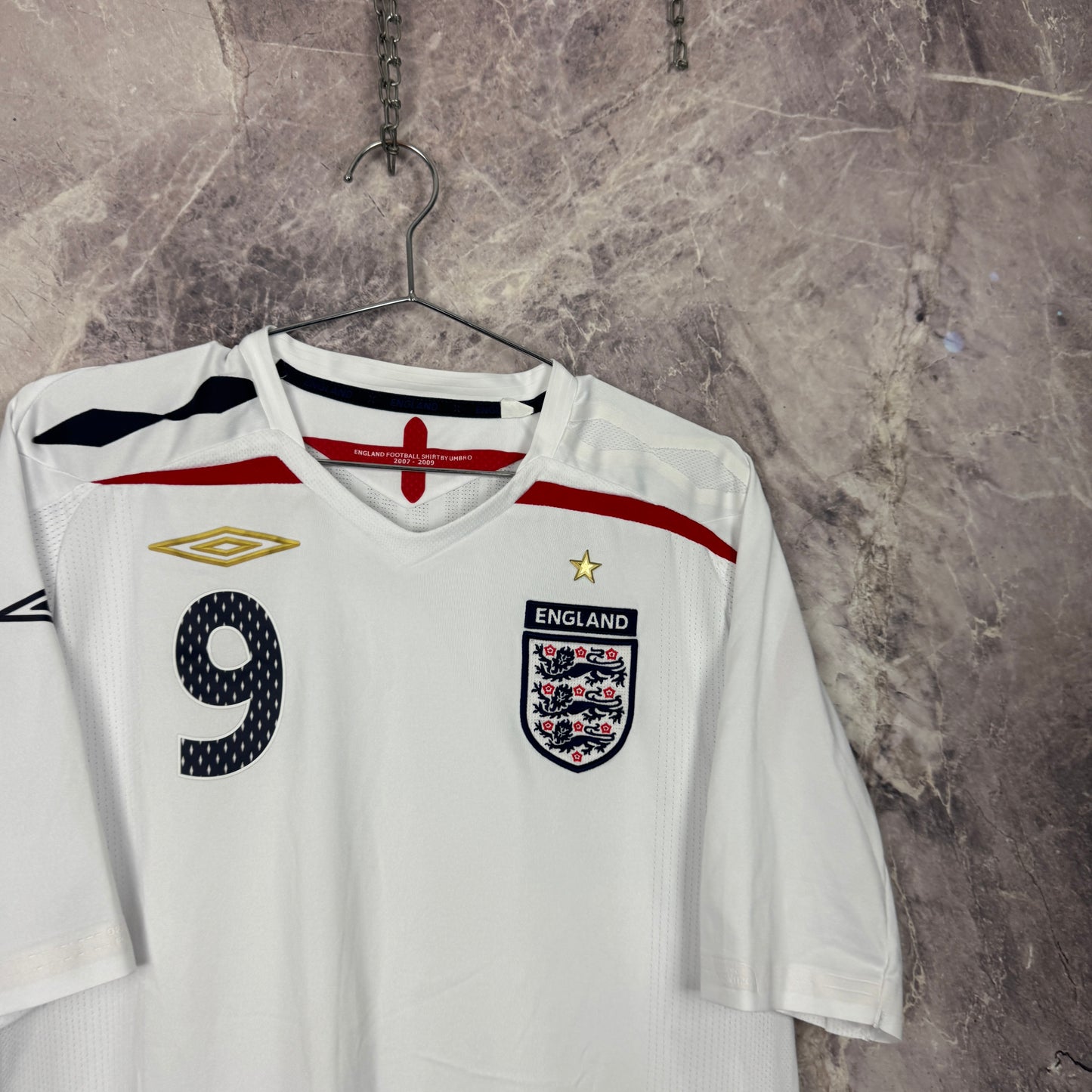 England 2007-2009 Home Jersey — Rooney #9 L